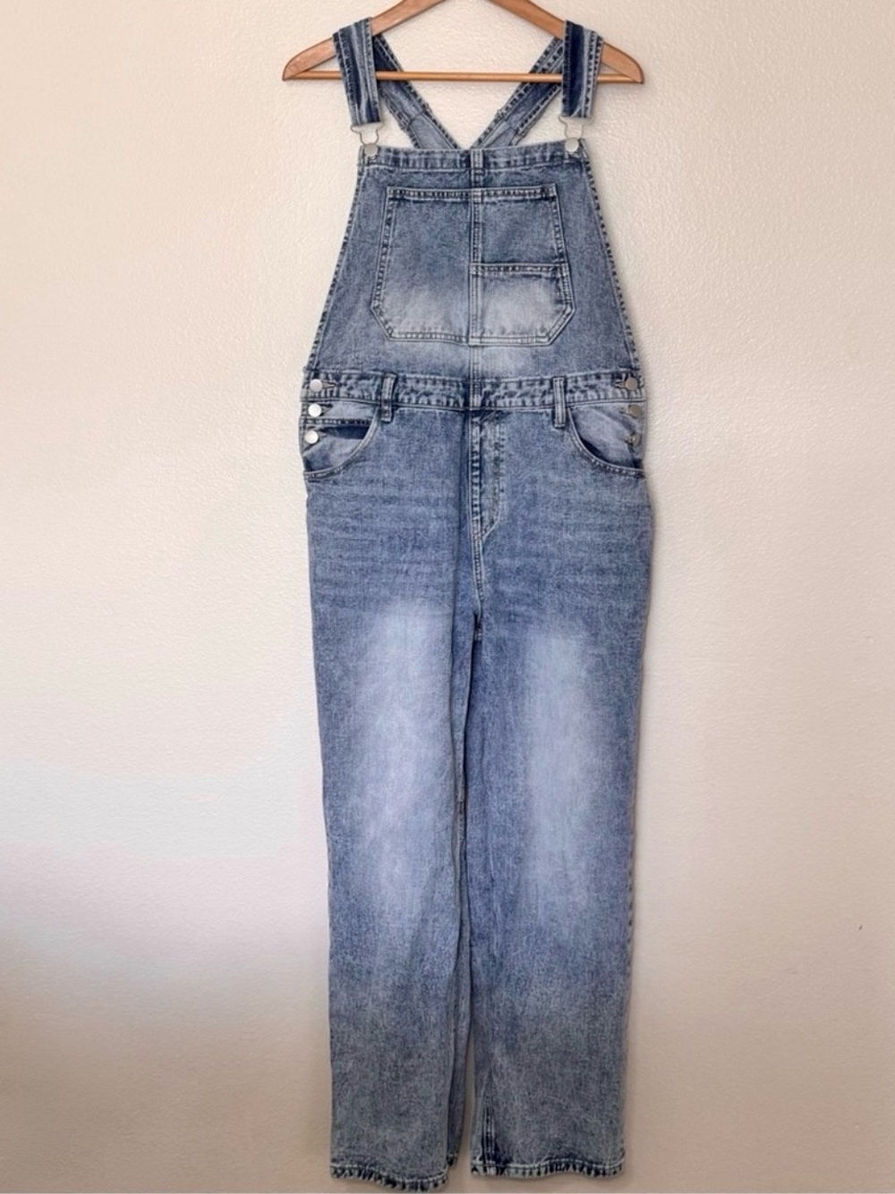 Pink Lily Light Wash Denim Overalls Large Relaxed Boyfriend Baggy Jeans